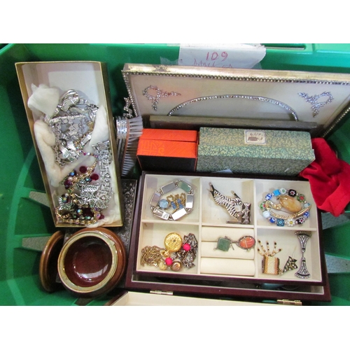 4245 - A quantity of costume jewellery, pewter, dressing table brush etc