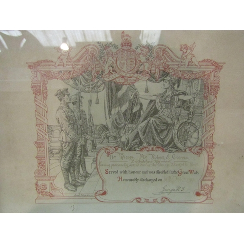 4256 - A 1st WW certificate Norfolk Regiment for honourable discharge, framed and glazed 39cm x 46cm carved... 