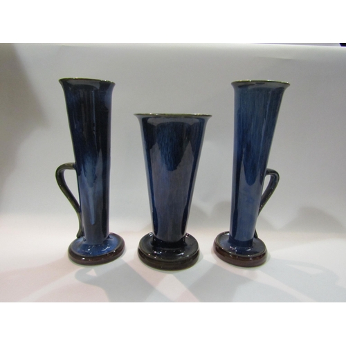 4259 - Three Denby Ware pottery vases with blue glazes, tallest 24cm