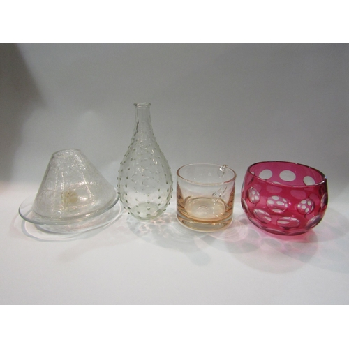 4263 - A selection of glassware including crackled glass candle holder, textured glass bottle vase, pair of... 