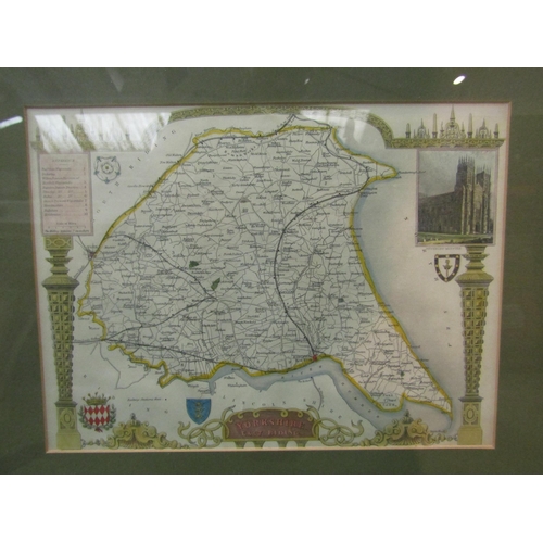 4271 - A framed map of Yorkshire East Riding 20cm x 26cm and a framed map of Derbyshire 25cm x 20cm (2)   (... 