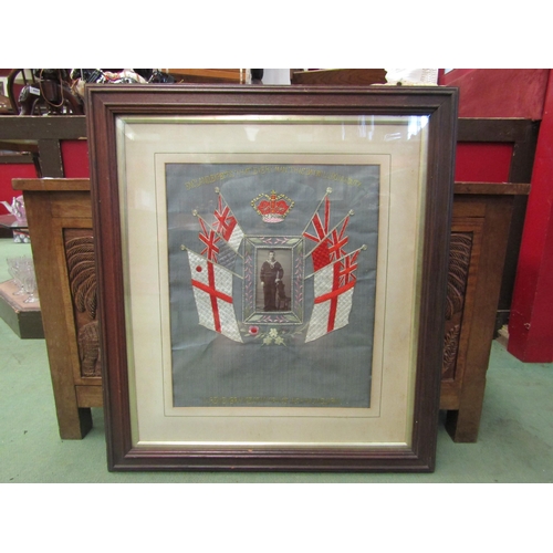 4009 - A needlework panel with central photograph of sailor surrounded by flags and Crown stitched commemor... 