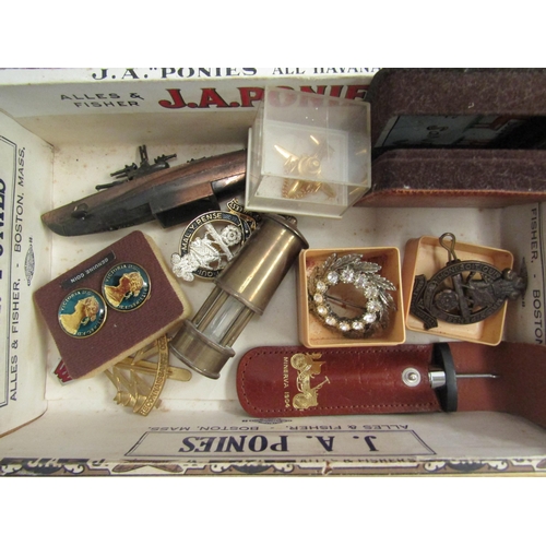 4333 - Two boxes of bijouterie and curios including a necklace marked 14ct