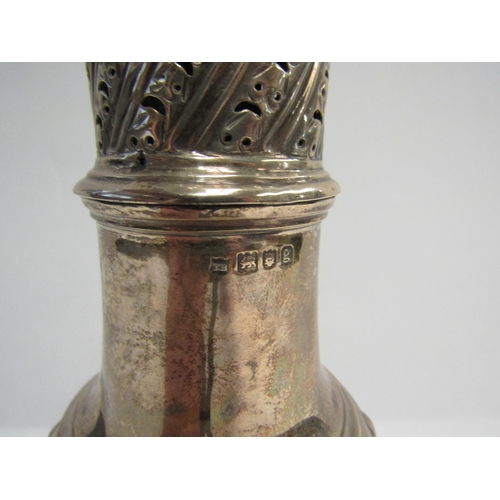 4342 - A large sugar sifter, stamped London, 22cm tall