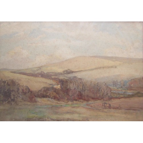 7016 - SIDNEY DENNANT-MOSS R.B.A (1884-1946) A framed and glazed watercolour. Downs landscape with ploughin... 