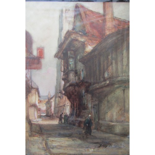 7014 - SIDNEY DENNANT-MOSS R.B.A (1884-1946) An oak framed and glazed watercolour, street scene with figure... 