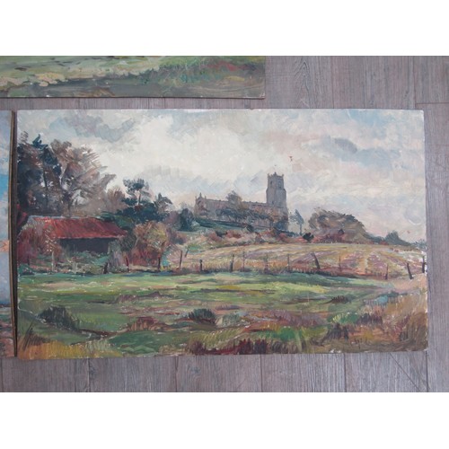 7010 - SIDNEY DENNANT-MOSS R.B.A (1884-1946) Three unframed oils on board. Landscapes including Wymondham A... 