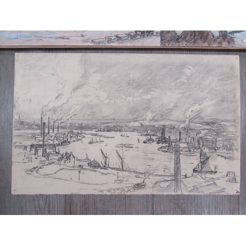 7002 - SIDNEY DENNANT-MOSS R.B.A (1884-1946) Two unframed pastel/charcoal on paper scenes of the Thames. La... 