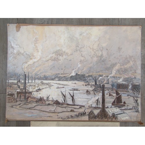 7002 - SIDNEY DENNANT-MOSS R.B.A (1884-1946) Two unframed pastel/charcoal on paper scenes of the Thames. La... 