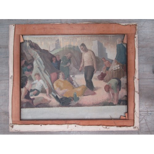 7021 - DEREK EXELL (XX) An unframed oil on canvas, street scene. Signed bottom left and dated ’57. Canvas r... 