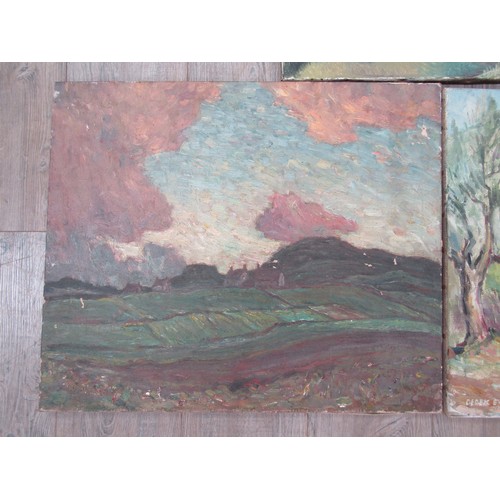 7024 - DEREK EXELL (XX) Three unframed oils on canvas, various landscapes, two signed and dated ’53 and ’56... 