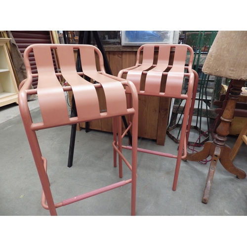 2065 - Two painted metal bar stools