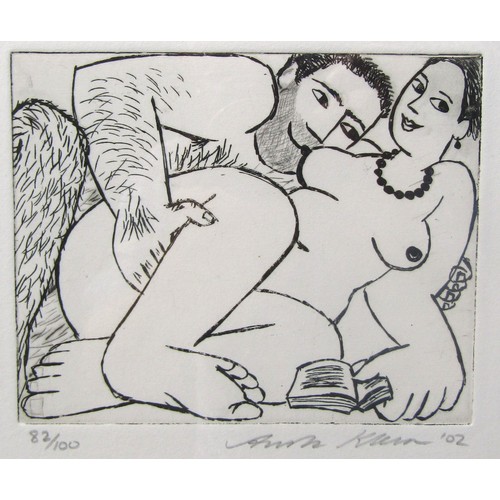 7033 - ANITA KLEIN (b1960) A framed and glazed limited edition etching of a male and female nude. Pencil si... 