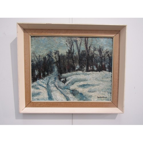 7067 - WYNDHAM LLOYD (1909-1997) A framed impasto oil on board of a winters lane scene. Signed bottom right... 