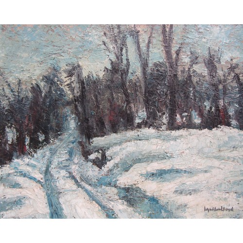 7067 - WYNDHAM LLOYD (1909-1997) A framed impasto oil on board of a winters lane scene. Signed bottom right... 