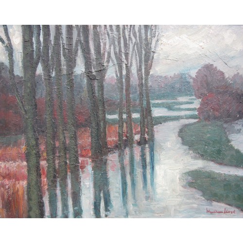 7066 - WYNDHAM LLOYD (1909-1997) A framed impasto oil on board of a winters flooded landscape. Signed botto... 