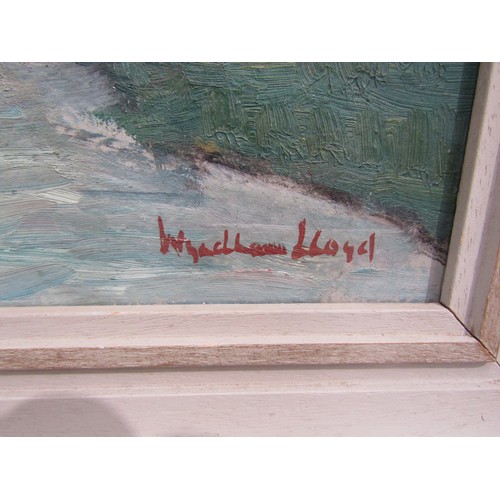 7066 - WYNDHAM LLOYD (1909-1997) A framed impasto oil on board of a winters flooded landscape. Signed botto... 