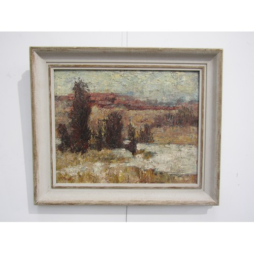 7065 - WYNDHAM LLOYD (1909-1997) A framed impasto oil on board of a winters landscape scene. Signed bottom ... 