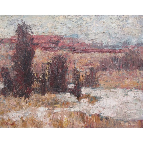 7065 - WYNDHAM LLOYD (1909-1997) A framed impasto oil on board of a winters landscape scene. Signed bottom ... 