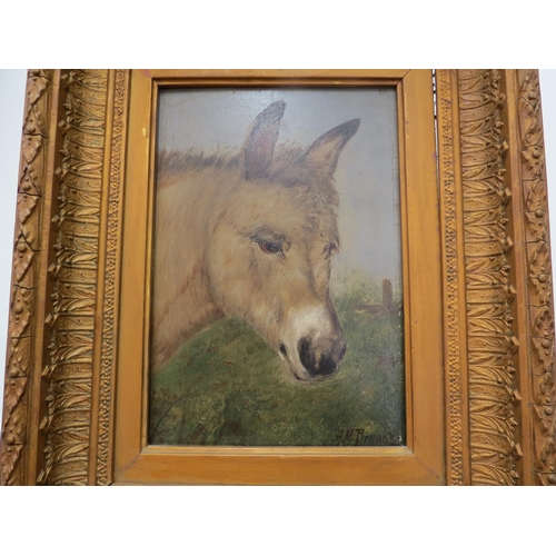 7135 - ALFRED MOGINIE BRYANT (XIX-XX): Portrait / side profile of a Donkey, oil on board, 27cm x 18.5cm in ... 