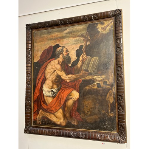 7138 - An Old Master painting most likely 17th Century depicting Saint Jerome kneeling at altar with a cruc... 