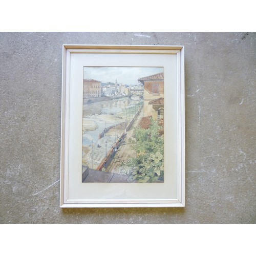 7140 - JAMES FLETCHER WATSON RI, RBA (1913-2004) A framed and glazed watercolour titled 'The Arno, Florence... 