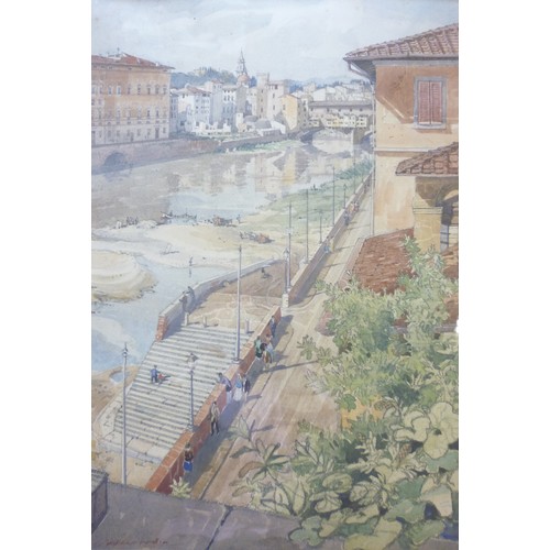 7140 - JAMES FLETCHER WATSON RI, RBA (1913-2004) A framed and glazed watercolour titled 'The Arno, Florence... 