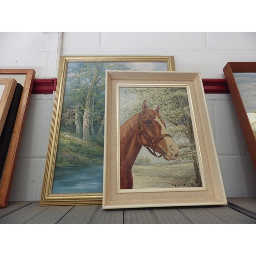 1207 - J. ADAMSON: An oil on board depicting a chestnut coloured horse, 35cm x 25cm image size, signed lowe... 