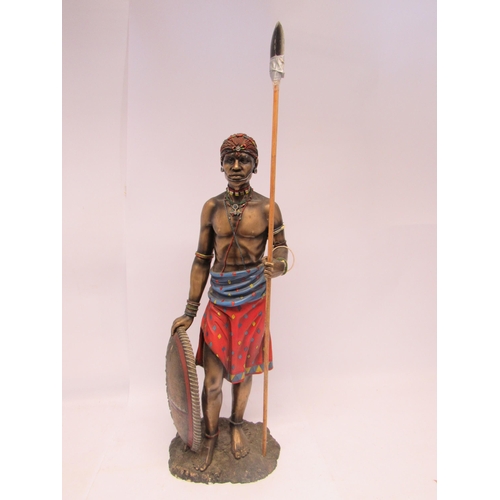 1187 - A Leonardo Collection cast resin figure of a Masai warrior holding spear, figure 62.5cm tall   (GROU... 