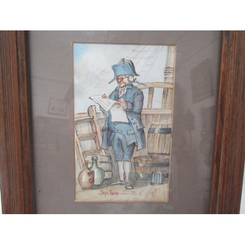 1224 - Ships Purser watercolour depicting Officer responsible for all money on board the ship, 20cm x 12.5c... 