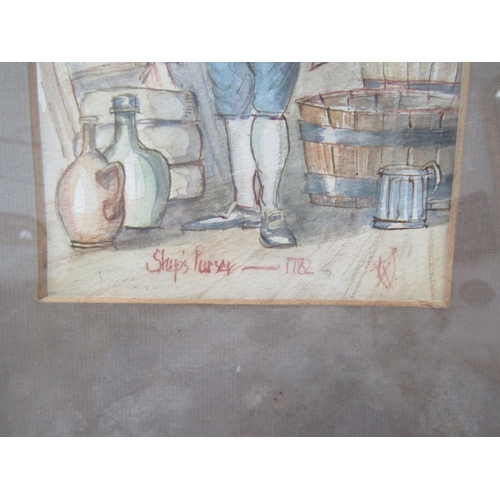 1224 - Ships Purser watercolour depicting Officer responsible for all money on board the ship, 20cm x 12.5c... 