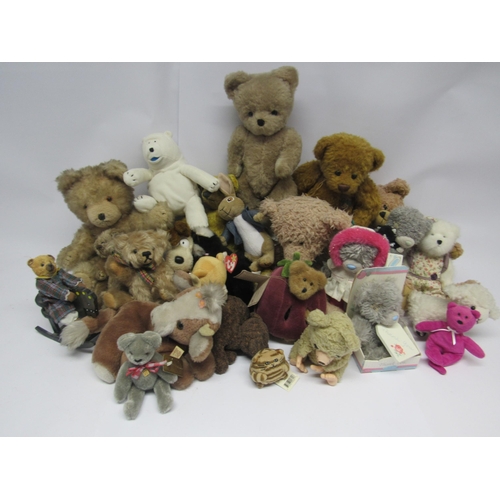 1202 - Assorted modern teddy bears and soft toy animals including Brimley Bear Company, Grisly miniature mo... 