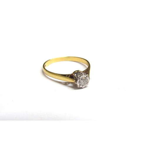 8080 - An 18ct gold diamond solitaire ring in illusion setting, 0.15ct approx. Size R, 2.6g   (C)