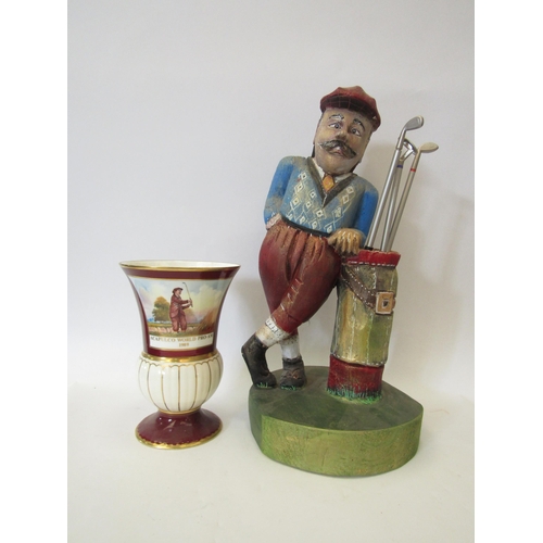 1190 - A golfing figure and an Aynsley porcelain Fine Art Collection golfing vase (2)