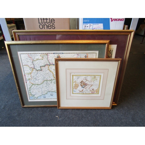 1195 - Three maps: Star signs, World and Kent, each framed and glazed (3)   (GROUP WITH LOT 1193)