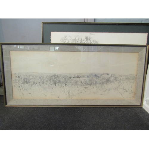 1238 - JOHN HARVEY (XX): A pencil panorama sketch, village in valley, signed and dated lower right ‘72, 38c... 