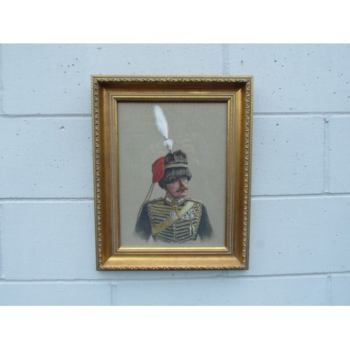 9041 - A late 19th early 20th Century watercolour and gouache portrait of Cavalry solider, unsigned, 38cm x... 