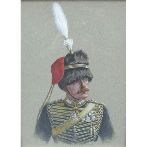 9041 - A late 19th early 20th Century watercolour and gouache portrait of Cavalry solider, unsigned, 38cm x... 