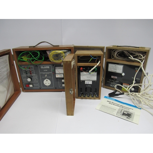 7374 - Three wooden cased Clare electrical testing instruments to include V.154 Portable Appliance Tester, ... 