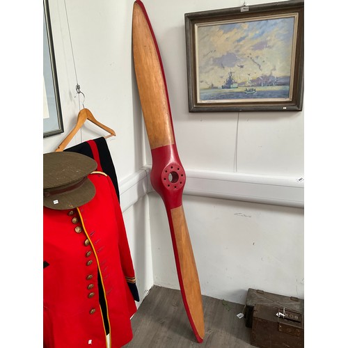 9001 - A Hermes Gypsy Tiger Moth propeller circa April 1939, part painted in red, original copper mounts. R... 