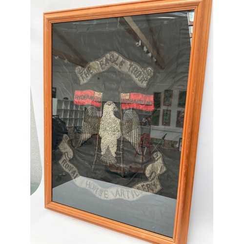 9106 - A 19th Century Royal Horse Artillery silk embroidery, the top scroll with 'The Eagle Troop' letterin... 