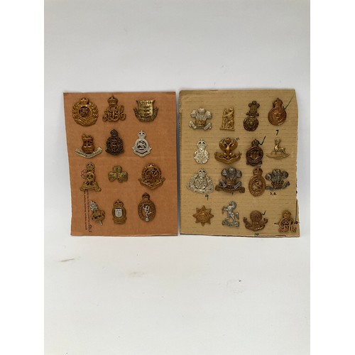 9110 - Four boards of mixed British Regimental cap badges including 1850s Staffordshire Rifle Volunteers an... 