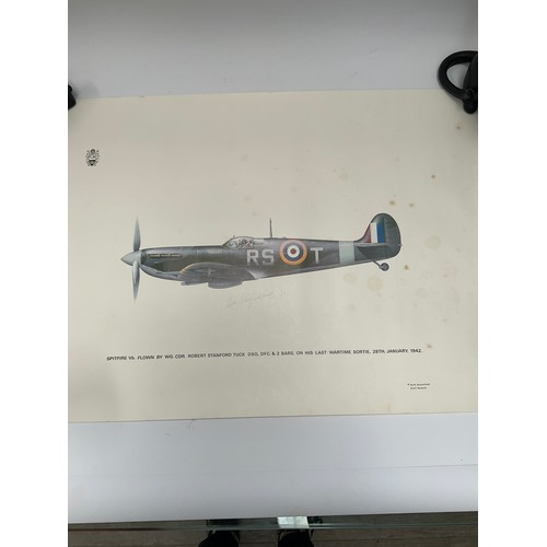 9111 - Two signed prints: One of Spitfire signed by Bob Stanford Tuck DSO, the other a Battle of Britain Mu... 