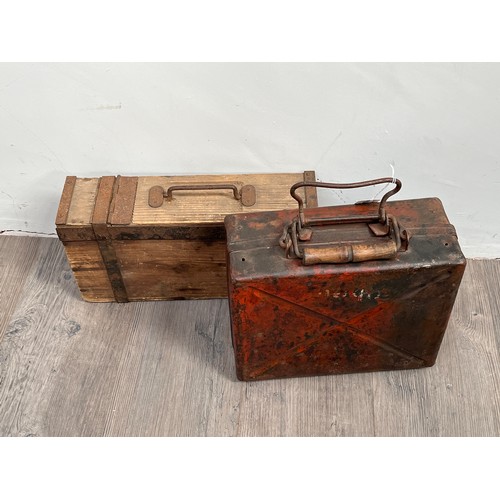 9016 - A WWII German mortar storage case together with a WWI German ammo tin (2)