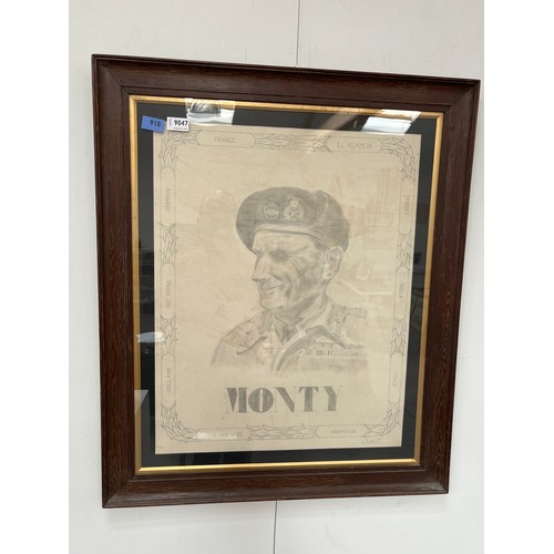 9047 - A pencil sketch of Montgomery 'Monty' by K. Brown, 1945, framed and glazed