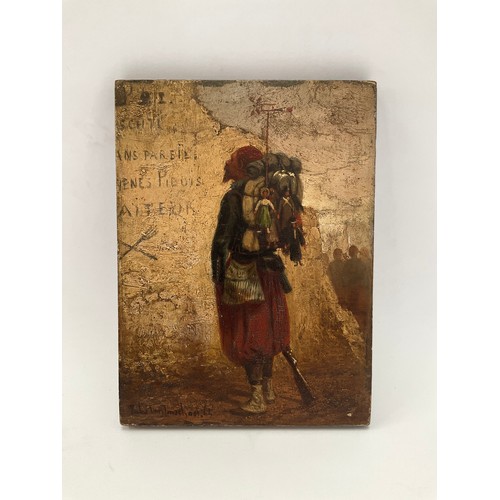 9123 - A Dutch oil on panel depicting a Soldier/Armed civilian North Africa. 17.5cm x 13cm