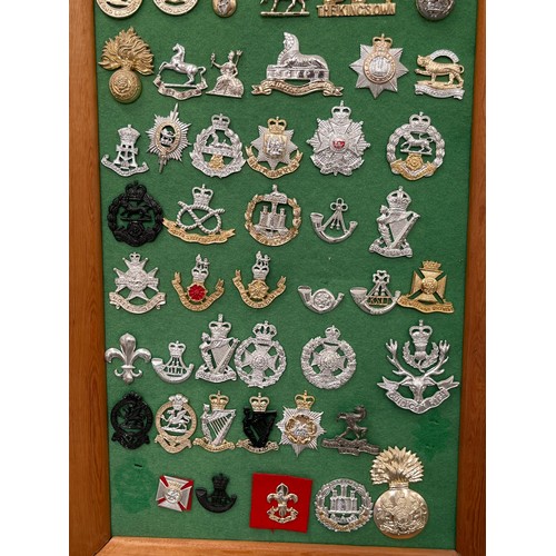 9151 - Two display boards of mainly yeomanry and infantry staybrite badges including Queen’s Own Yeomanry a... 