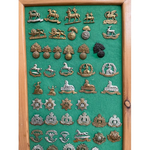 9163 - A board of British Infantry regiment badges including Suffolk Regiment, Norfolk Regiment and Leicest... 