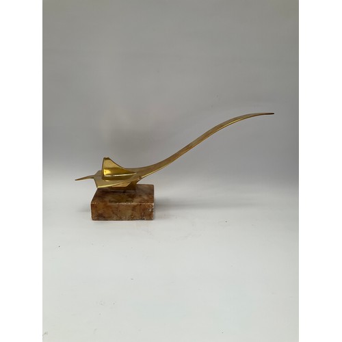 9127 - A stylised brass model of Concorde, upon a plinth base