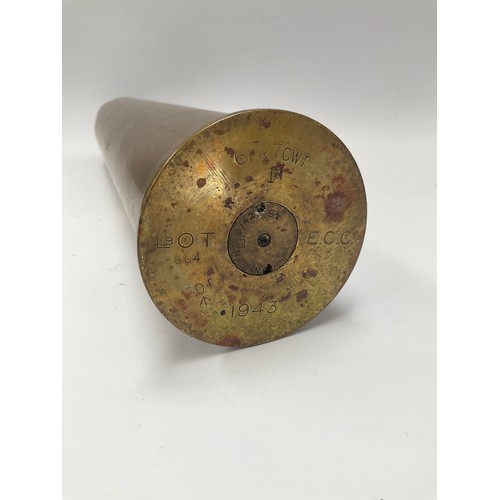 9128 - A WWII British 6PR anti-tank shell case, marked 6PR 7CWT, dated 1943, made by Edward Curran and Co.,... 